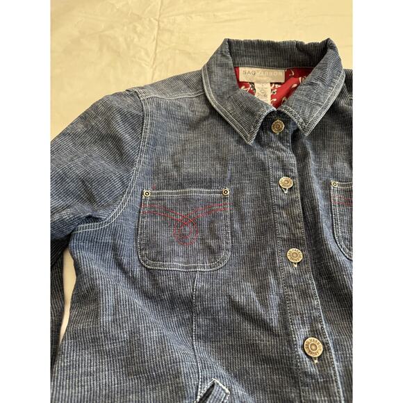 Sag Harbor Sport Hickory Stripe Denim Blouse Red Bandana Trim Womens Size 16 - Picture 7 of 10